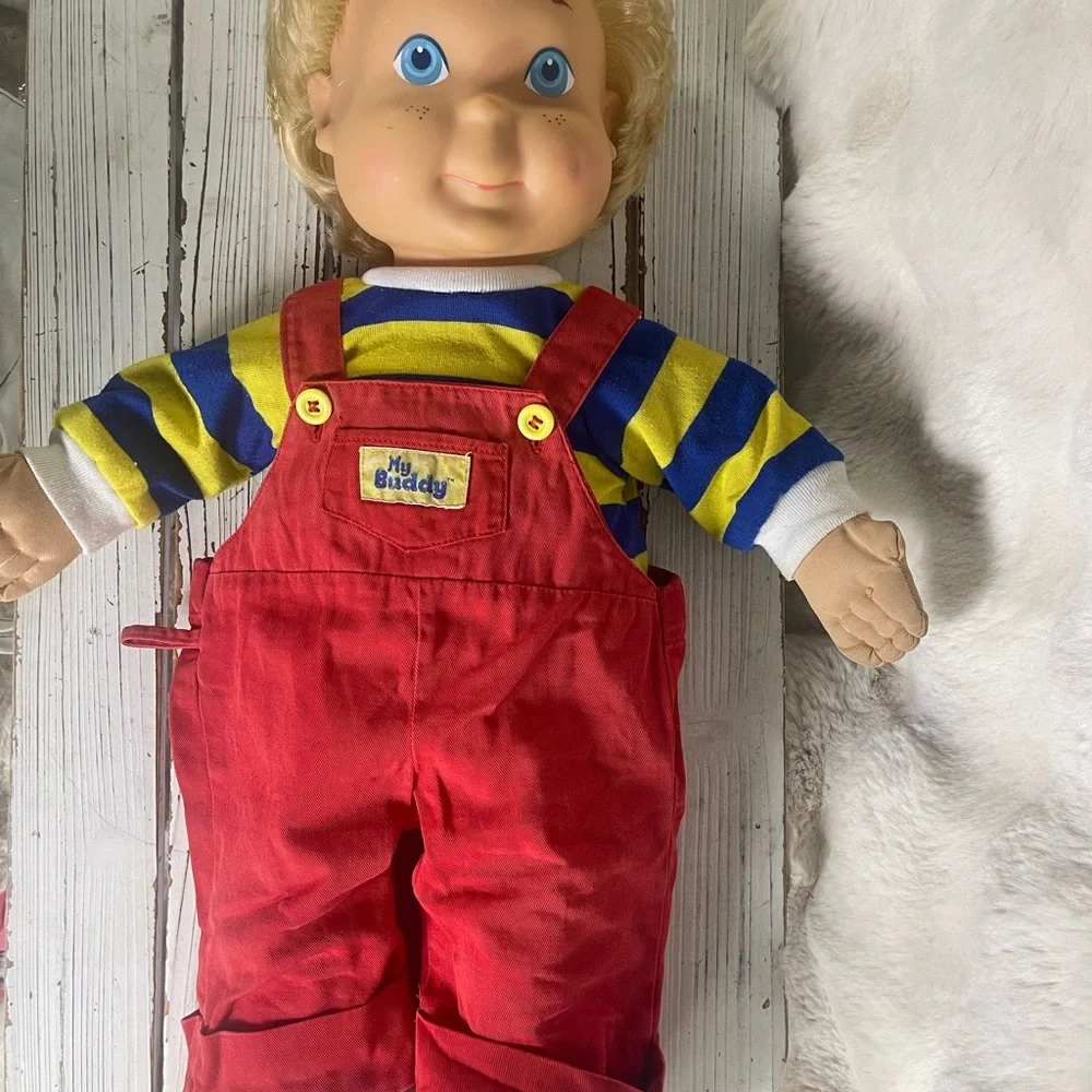 CLEANED Original 1986 Playskool My Buddy Doll Blonde Hair Shoes Carpenter Apron‎